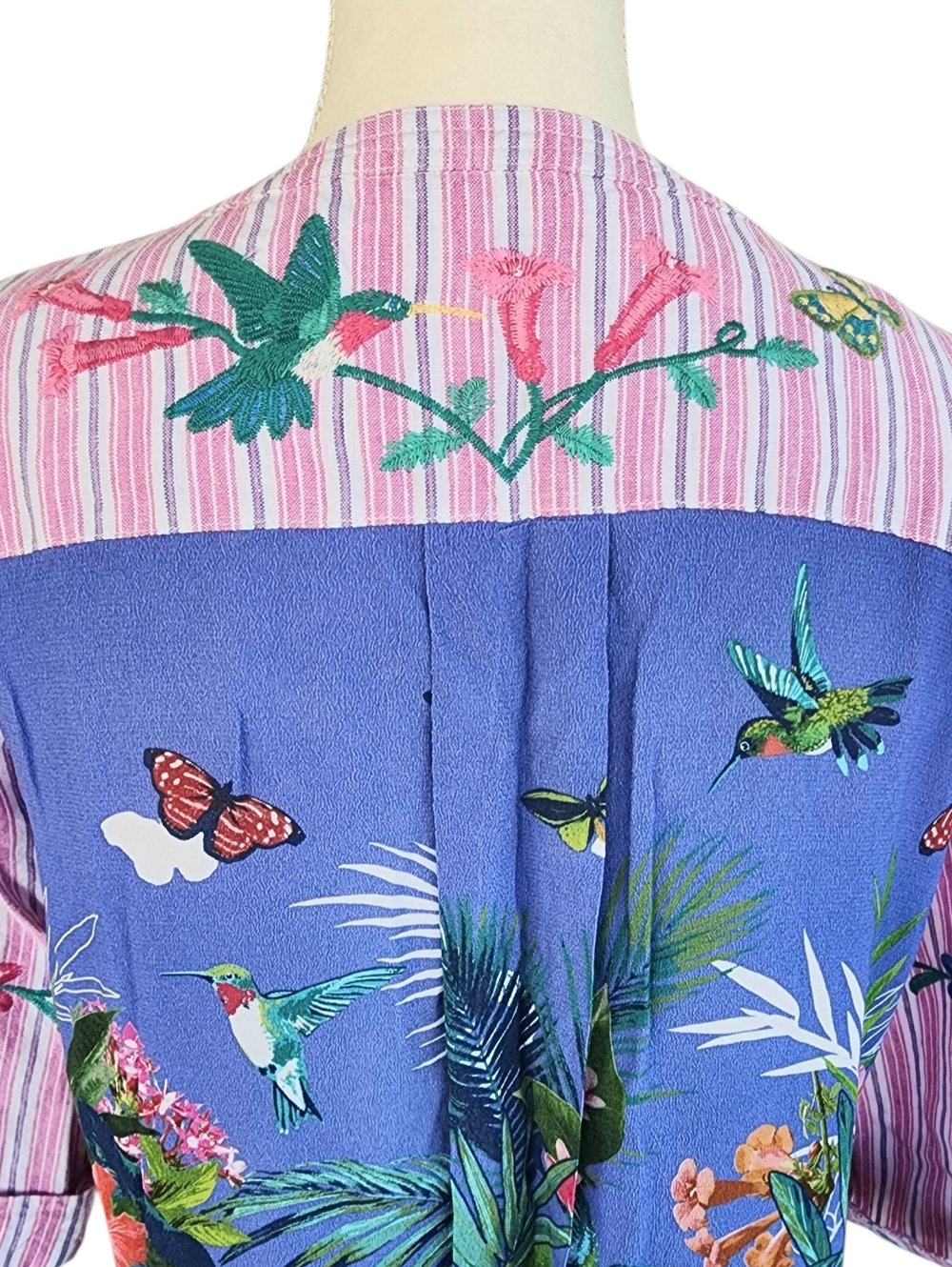Embroidery John Mark Pink Striped Tunic with Multicolor Floral & Bird. - Picture 10 of 12